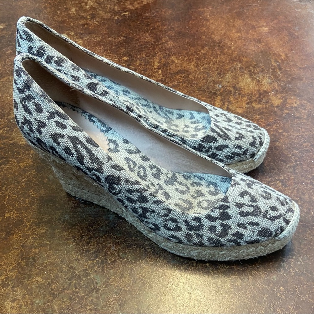 J. Crew Brown Wedge Shoes with Leopard Print